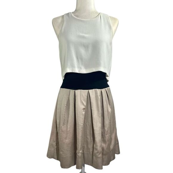 Maje Women's White Black Cream Layered Fit & Flare Dress Size Medium - Picture 1 of 12